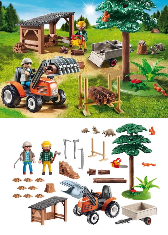 playmobil leñador con tractor