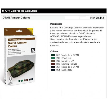 ACRILICOS VALLEJO :  AFV Camouflage Colors  OTAN
