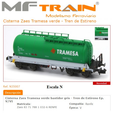 MFTRAIN : Cisterna Zaes Tramesa verde - Tren de Estireno  Escala N