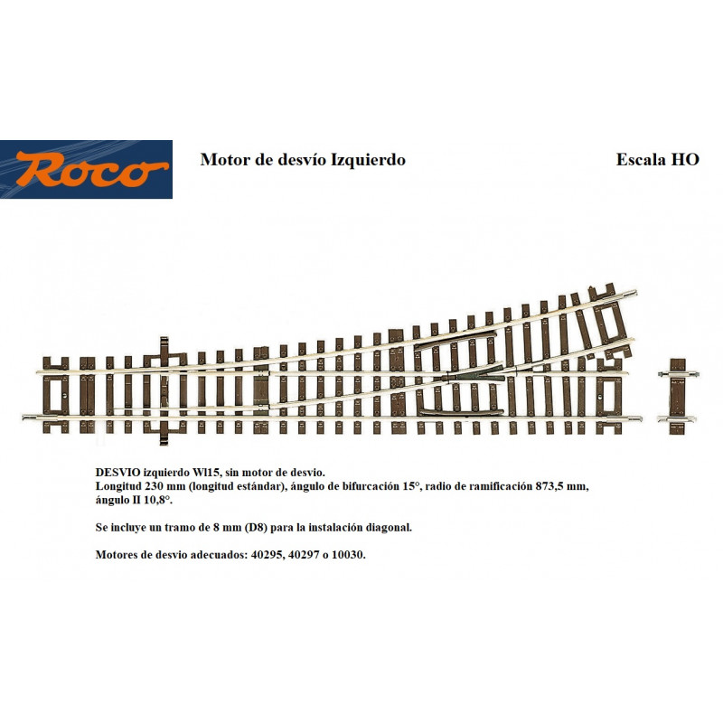ROCO Line : DESVIO MANUAL IZQUIERDO 230 mm , radio 873,5