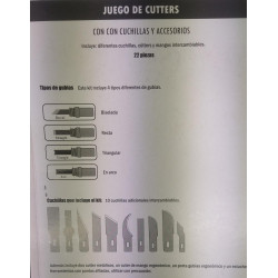 DISMOER : JUEGO DE CUTTERS Y CUCHILLAS accesorios : 22 pzs.