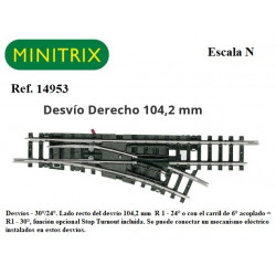 MINITRIX : DESVIO MANUAL Dcha R1  24º  30º  Escala N