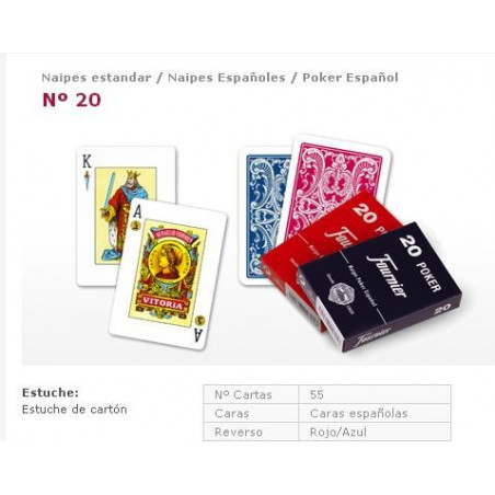 FOURNIER : POKER ESPAÑOL 20 - 55 cartas  reverso rojo o azul
