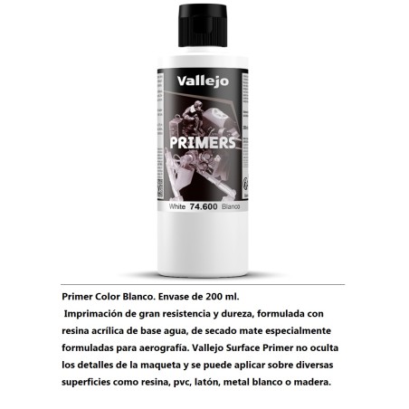 ACRILICOS VALLEJO : METAL COLOR : IMPRIMACION BLANCO Grande : 200  ml