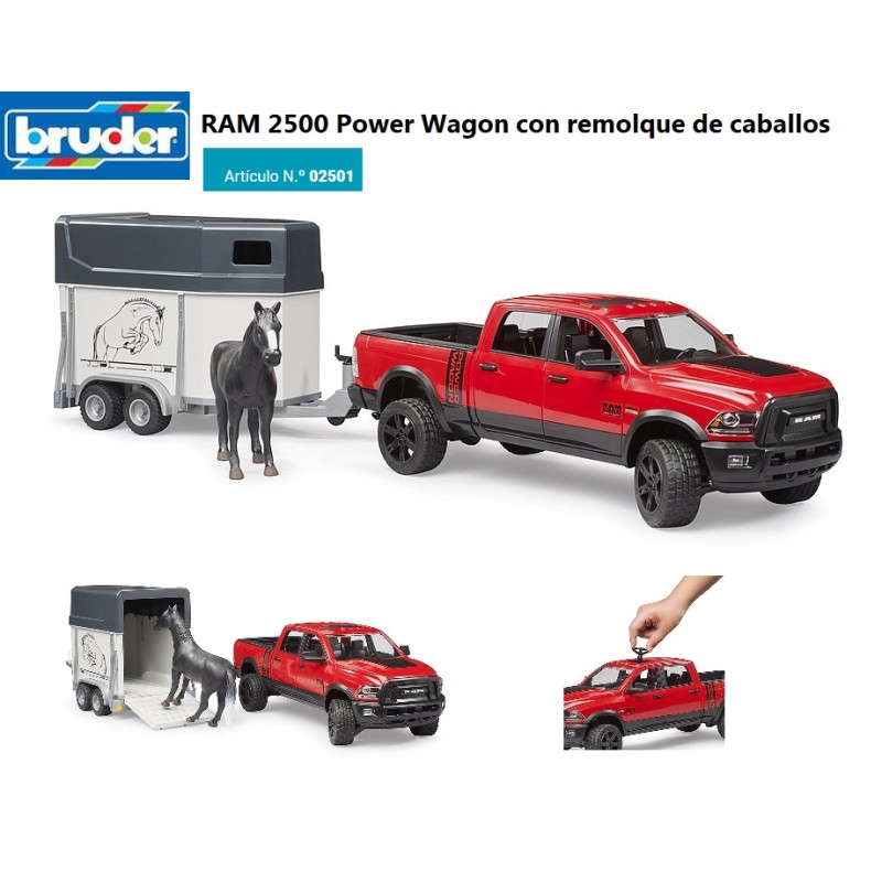 BRUDER : Vehiculo RAM 2500 con Remolque Equino  Escala 1:16