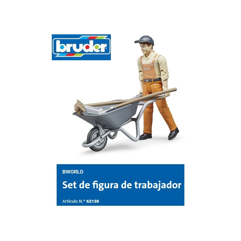 BRUDER B-WORLD : Set trabajador con carretilla    escala 1:16
