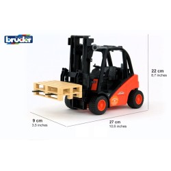 BRUDER : CARRETILLA elevadora  LINDE toro   Tamaño: 29 x 9,2 x 22 cm