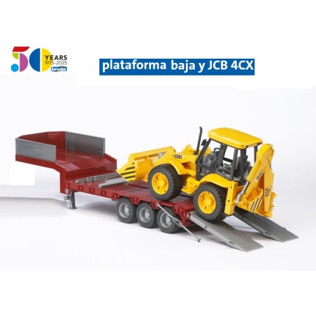BRUDER : REMOLQUE PLATAFORMA con JCB MIXTA escala 1:16
