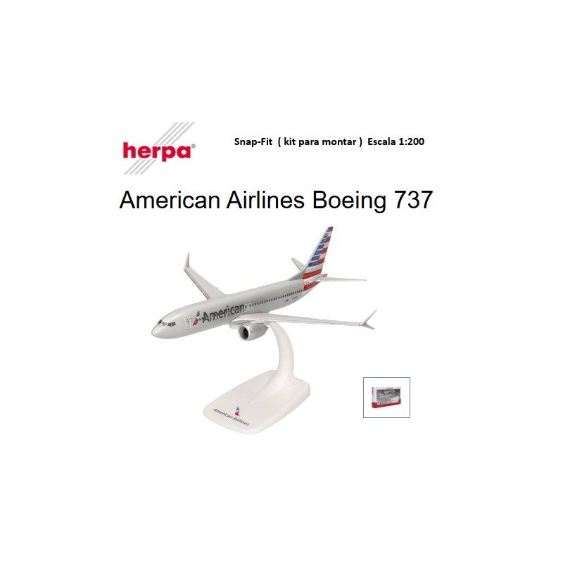 HERPA :  Kit Snap-Fit : BOEING 737 AMERICAN  escala 1:200