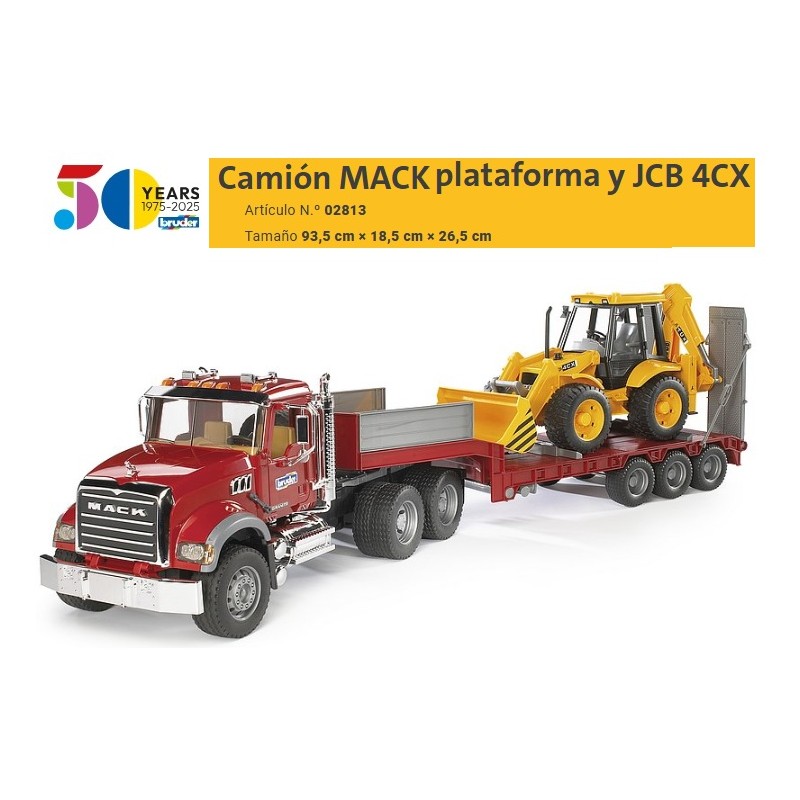 BRUDER : CAMION MACK GONDOLA con JCB MIXTA escala 1:16
