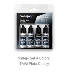 ACRILICOS VALLEJO : SET 4 COLORES METAL PLATA DE LEY