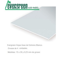 EVERGREEN : HOJAS LISAS OPACAS 4 ( 15 x 30 ) de 0,25 mm.