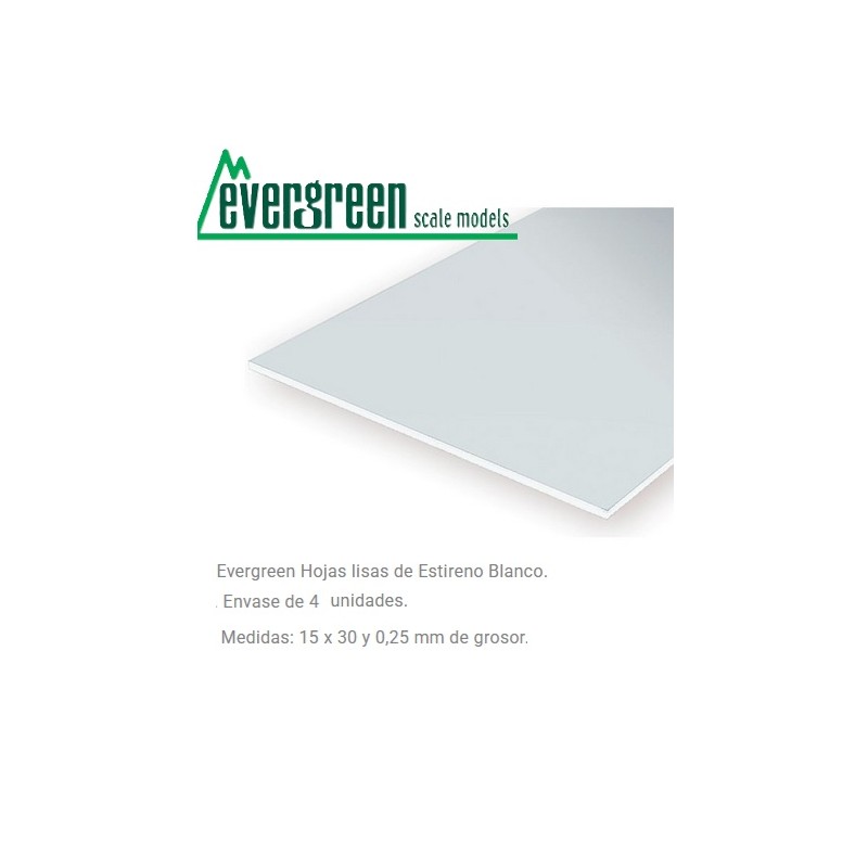 EVERGREEN : HOJAS LISAS OPACAS 4 ( 15 x 30 ) de 0,25 mm.