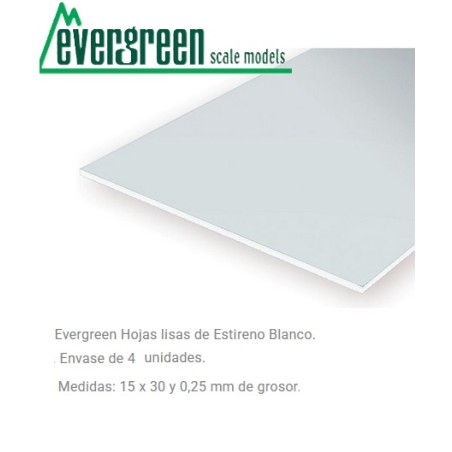 EVERGREEN : HOJAS LISAS OPACAS 4 ( 15 x 30 ) de 0,25 mm.