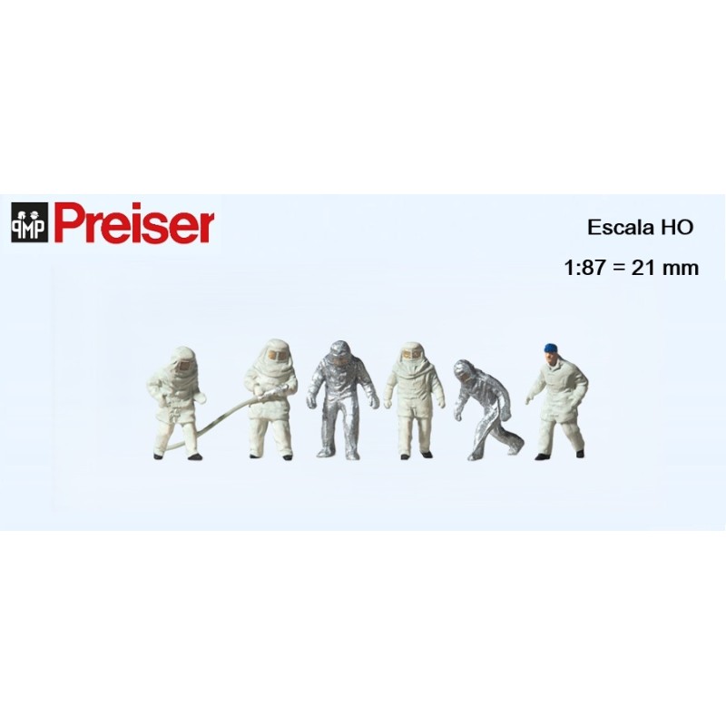 PREISER : BOMBEROS con TRAJES ANTI-FUEGO  escala HO