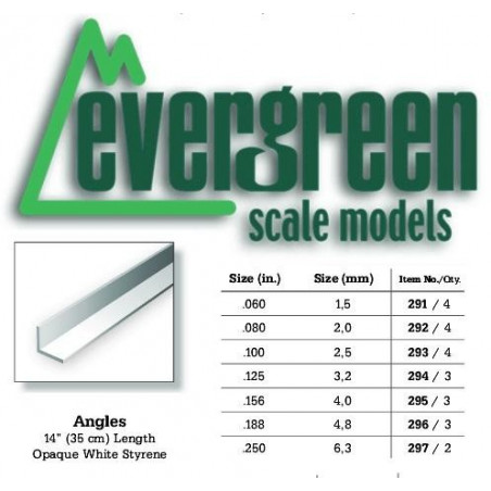 EVERGREEN : 3 ANGULOS  de 6,4 mm.