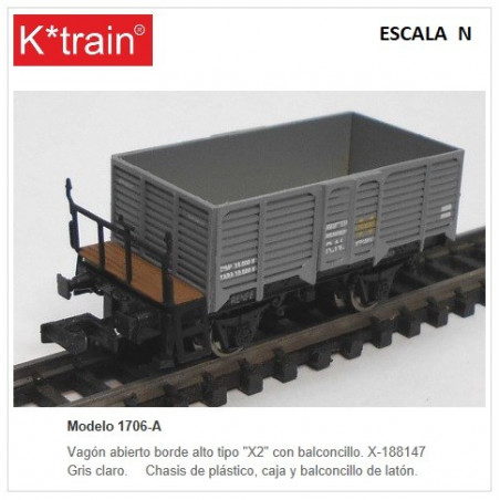 K-TRAIN : VAGON BORDE ALTO UNIF. X-188147 BALC.  Escala  N