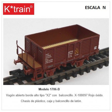 K-TRAIN : VAGON BORDE ALTO UNIF. X-188097 BALC.  Escala  N