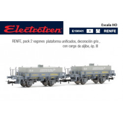 ELECTROTREN : Set 2  Vagones plataforma Unificados con carga   Escala HO